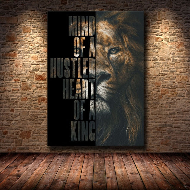 Canvas Print Wild Lion Letter Motivational Quote Wall Art Picture for Office Home Décor